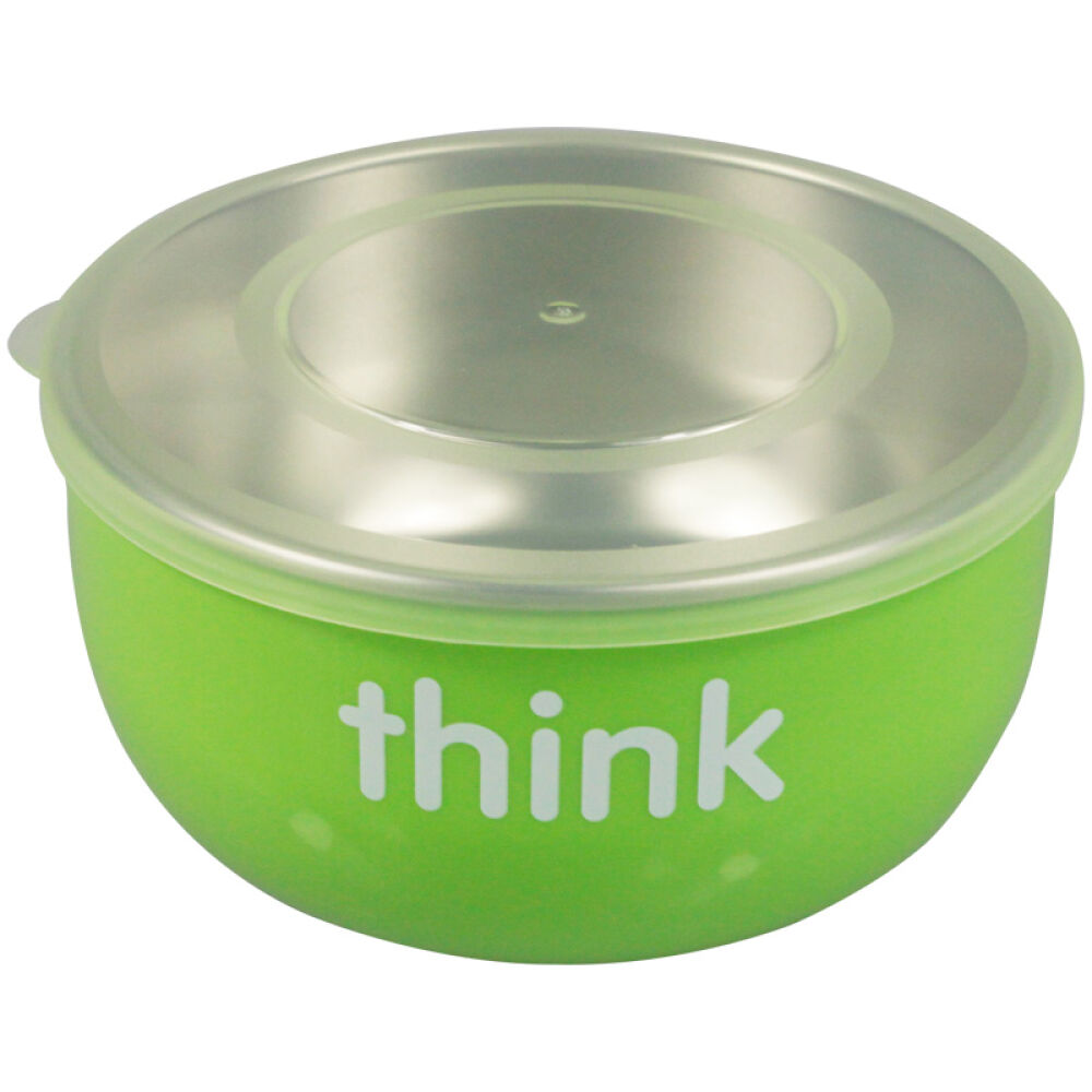 美国辛克宝贝（Thinkbaby）婴幼儿宝宝儿童双层隔热不锈钢餐具套餐饭盒4件/套宝宝隔热保温餐碗水杯套装绿色