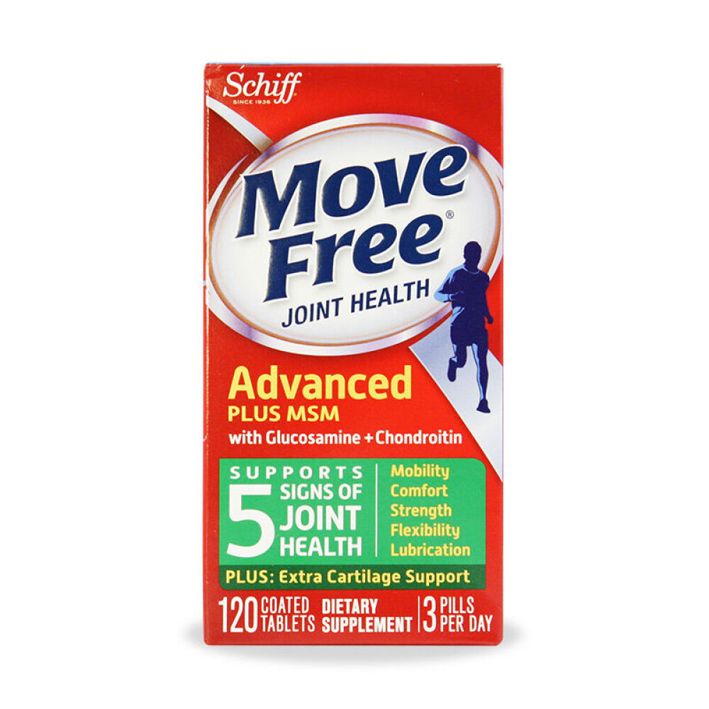 美国SchiffMoveFree氨基葡萄糖维骨力钙片盐酸氨糖软骨素缓解骨骼关节疼痛氨糖+MSM绿盒120粒1盒