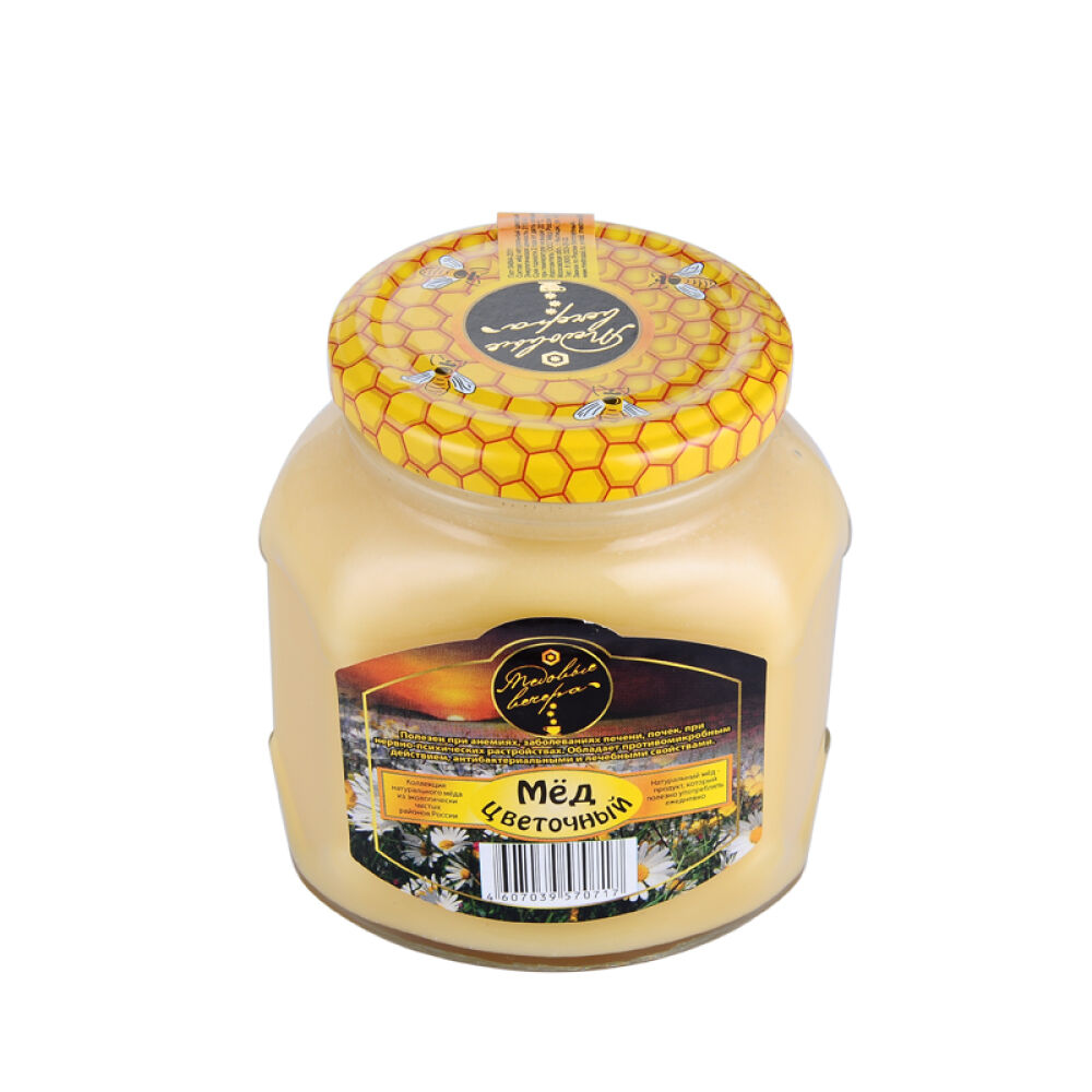 俄罗斯原装进口蜂蜜蜂蜜晚宴天然野生椴树蜜洋槐蜜百花蜜500g百花蜜500g玻璃瓶(0717