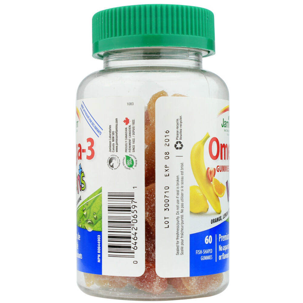 【全球购】加拿大Jamieson健美生儿童专用鱼油DHA软糖-混合水果味2.5克×60粒