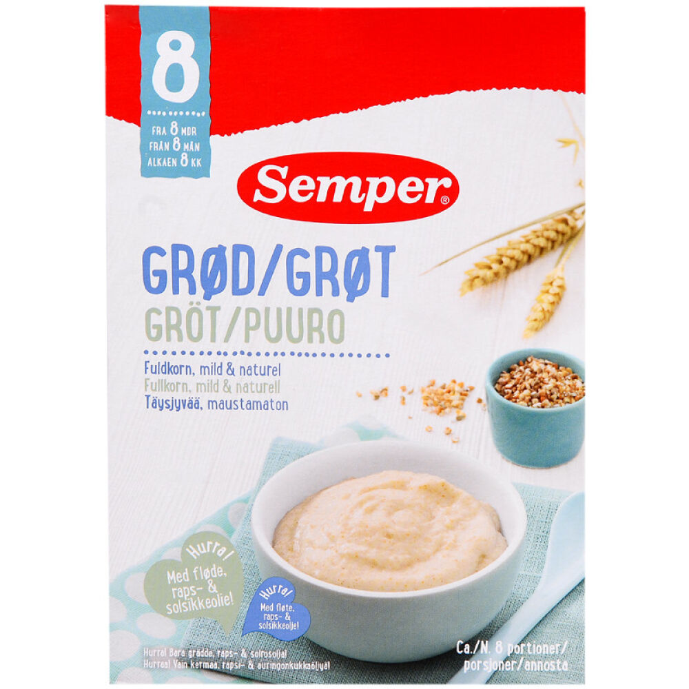 丹麦原装进口【森宝Semper】婴幼儿谷物稀粥米糊营养辅食全麦糊(温和天然)8个月