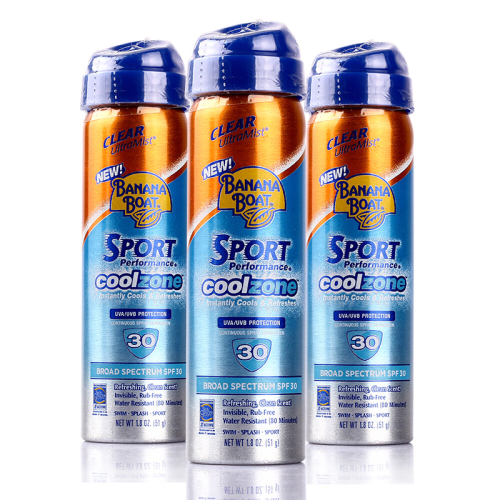 【海外直邮】BananaBoat香蕉船冰极运动防晒喷雾SPF30防水防汗51gX3