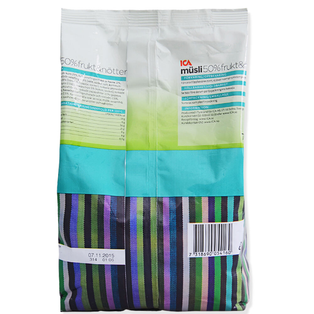 瑞典ICA麦片水果燕麦片谷物麦片进口即食营养早餐百分比50水果坚果含量750g/袋