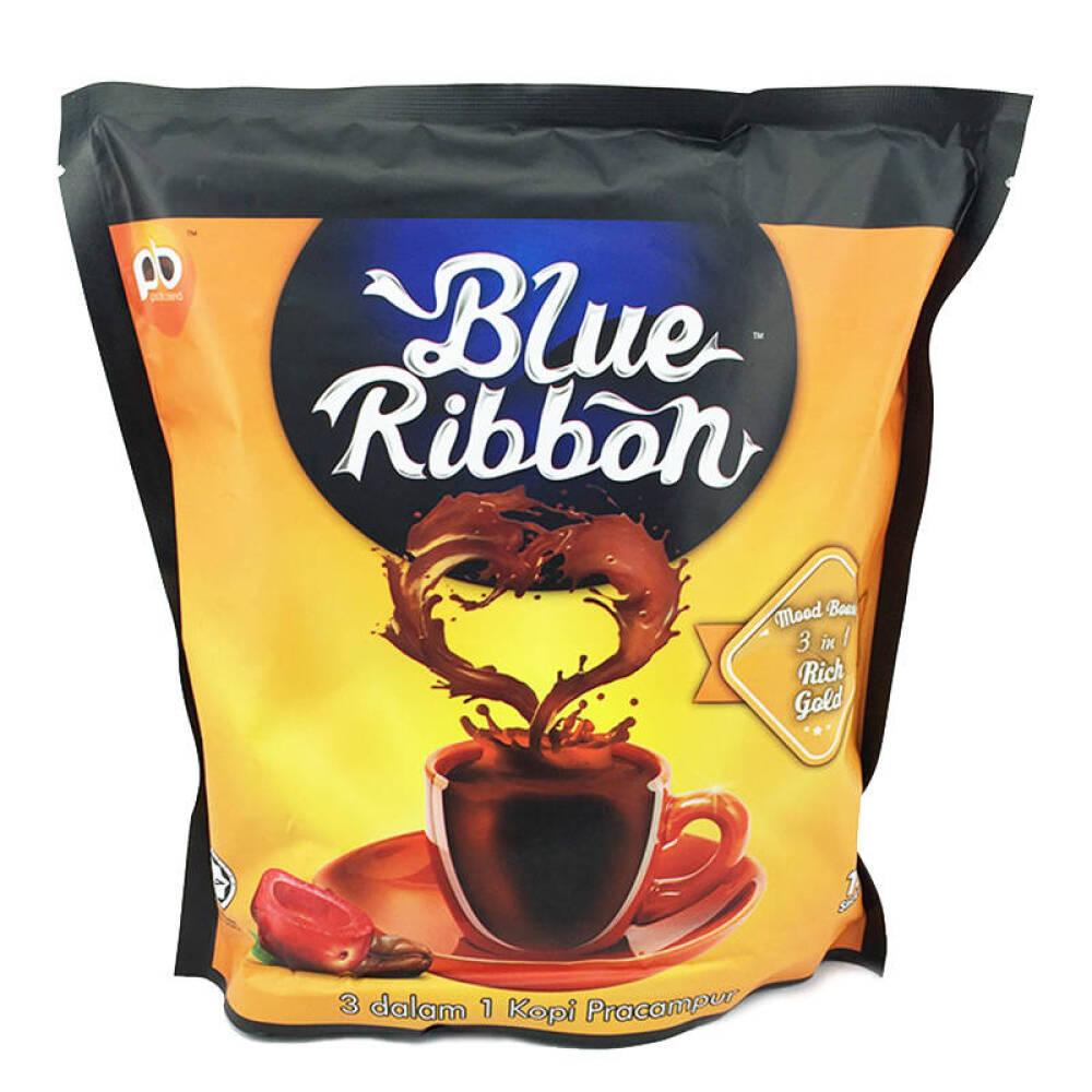 马来西亚进口BlueRibbon蓝迦3合1黄金特浓即溶咖啡（600gx2袋）