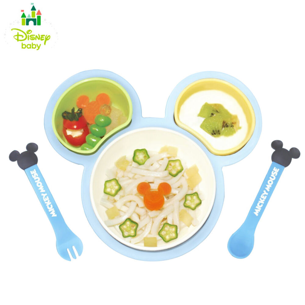 全球购日本进口Disney迪士尼/迪斯尼锦化成米奇-米妮儿童餐具餐盘套装六件套米奇蓝色带盖六件套