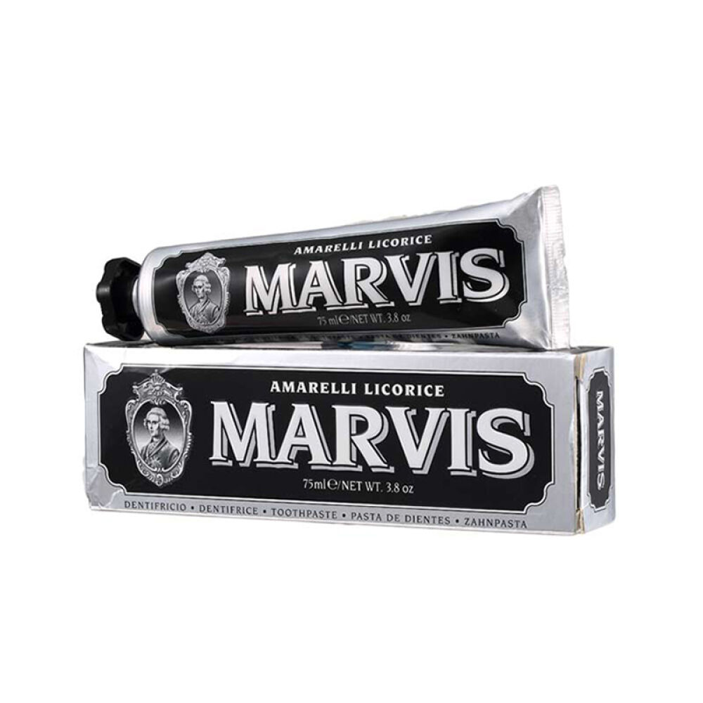 意大利MARVIS玛尔斯牙膏薄荷去口臭牙渍进口成人儿童爱马仕牙膏黑色甘草搭配两支装黑色甘草两支装