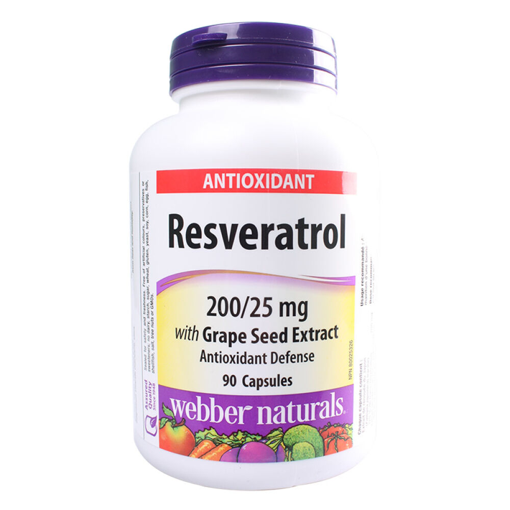 【全球购】加拿大直邮伟博Webbernaturals白藜芦醇葡萄籽提取物200/25mg*90粒