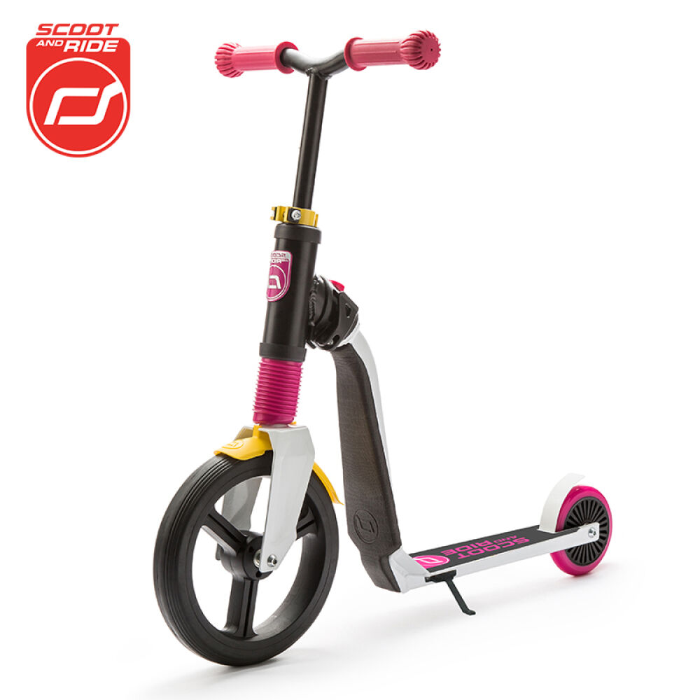 奥地利scootride儿童滑板车骑滑2合1滑板车平衡可坐粉黄色