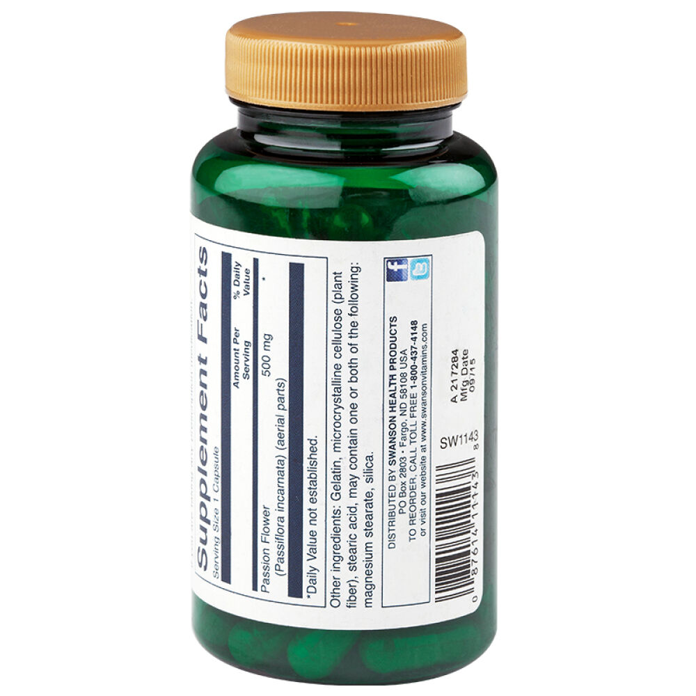 Swanson斯旺森西番莲安定睡眠片胶囊不含褪黑素500mg*60粒安神补脑助眠