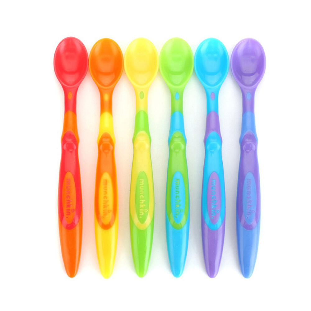 美国Munchkin麦肯奇/麦肯齐婴儿防摔吸盘碗儿童餐具不含BPA彩色长柄小勺子餐具6只装