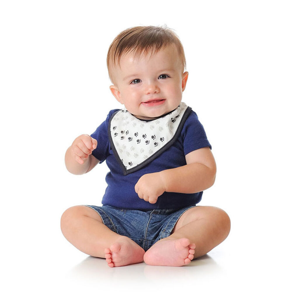 美国进口bumkins秋冬宝宝纯棉三角巾口水巾围嘴双按扣透气一条装黑色脚印