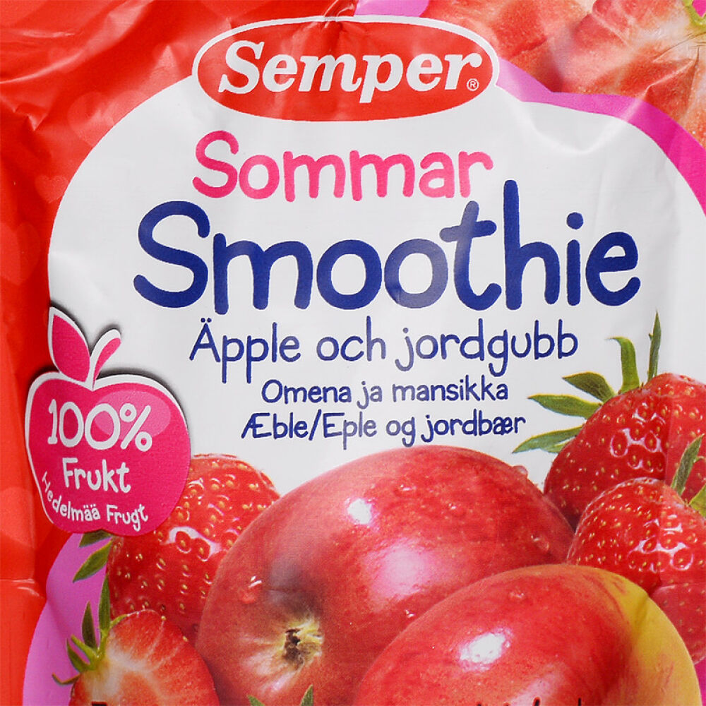 丹麦原装进口【森宝Semper】婴幼儿水果泥90克吸吸乐多种口味盛夏水果泥(苹果和草莓)