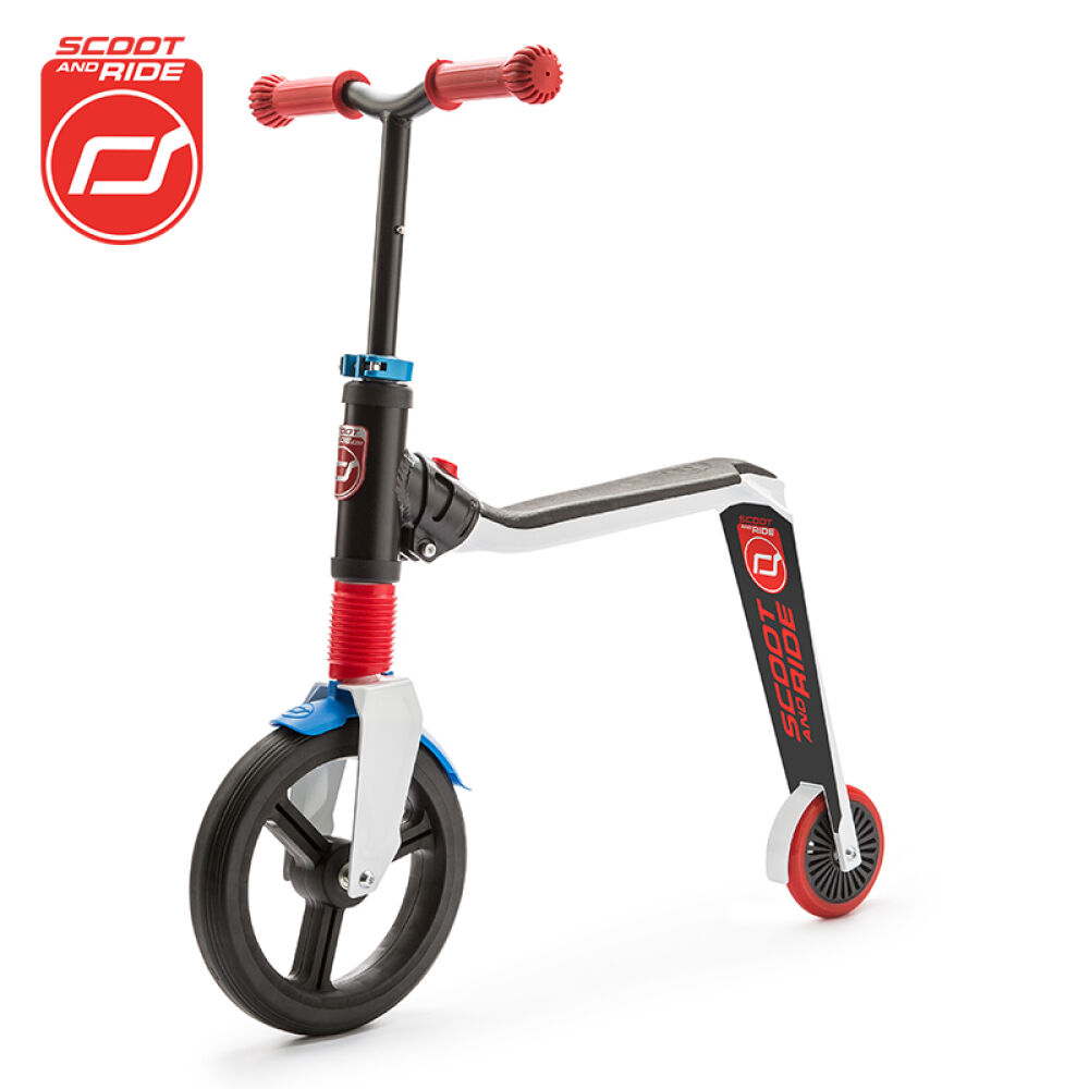 奥地利scootride儿童滑板车骑滑2合1滑板车平衡可坐红蓝色-适合3456岁