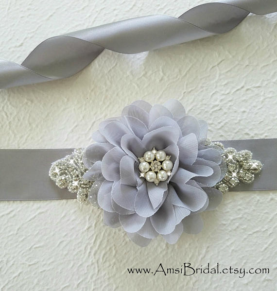 graybridesmaidssash,greyflowergirlbridalsash,grayweddingbelt