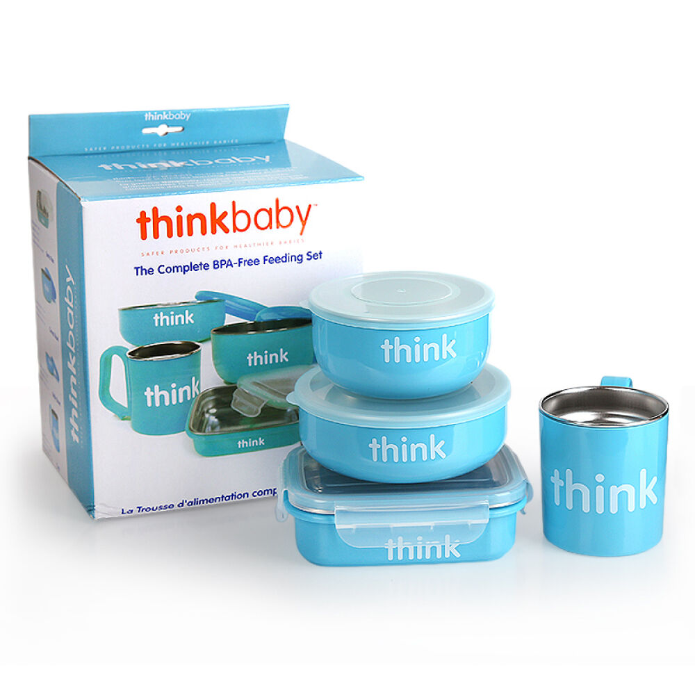Thinkbaby辛克宝贝不锈钢餐具套装4件套（饭盒+汤碗+杯子+宝宝碗）浅蓝