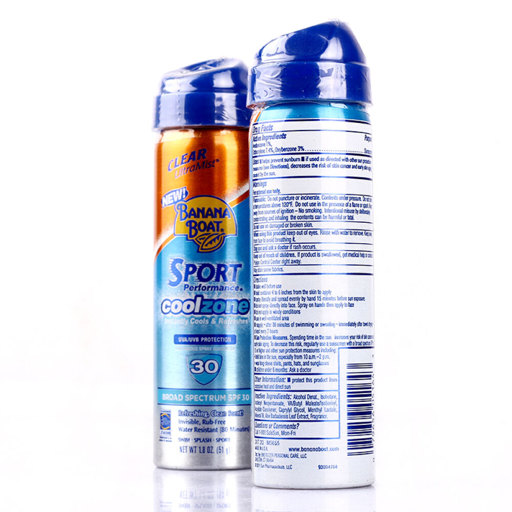 【海外直邮】BananaBoat香蕉船冰极运动防晒喷雾SPF30防水防汗51gX3