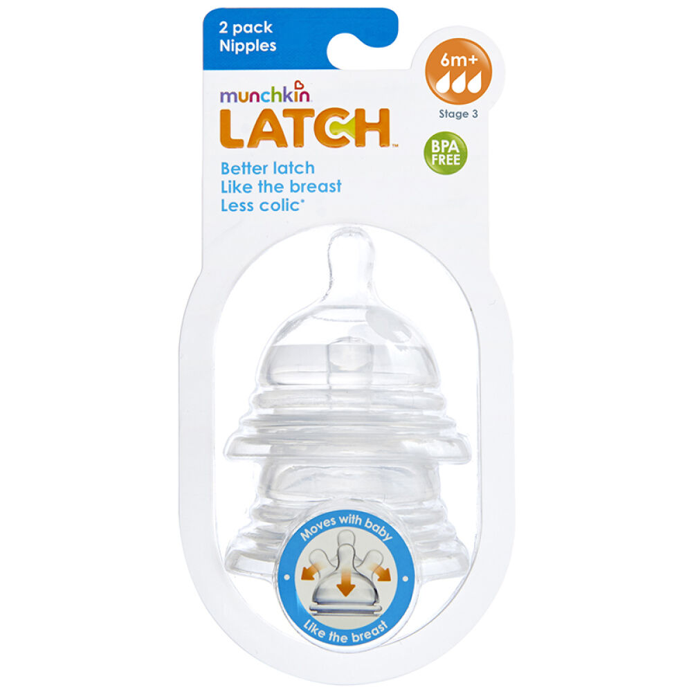 自营满趣健Munchkin3阶段宽口径食品级硅胶奶嘴高流速2只装6个月以上宝宝