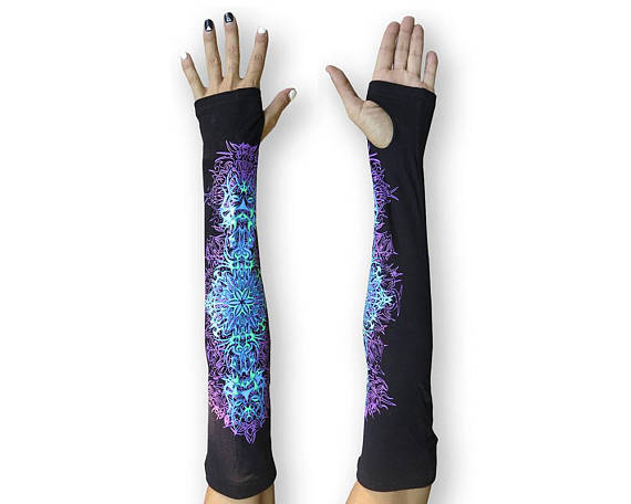 ArmSleeve&#39;AlienOrbital&#39;Trippyarmwarmer.Psychedelicfingerlessgloves.UVactiveravewear,Festivalclothing,spandexlycragauntlet
