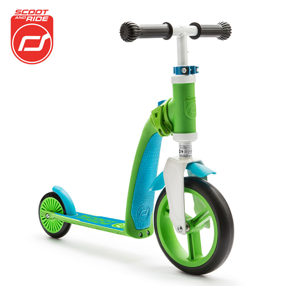 奥地利scootride儿童滑板车骑滑2合1滑板车平衡可坐蓝绿色