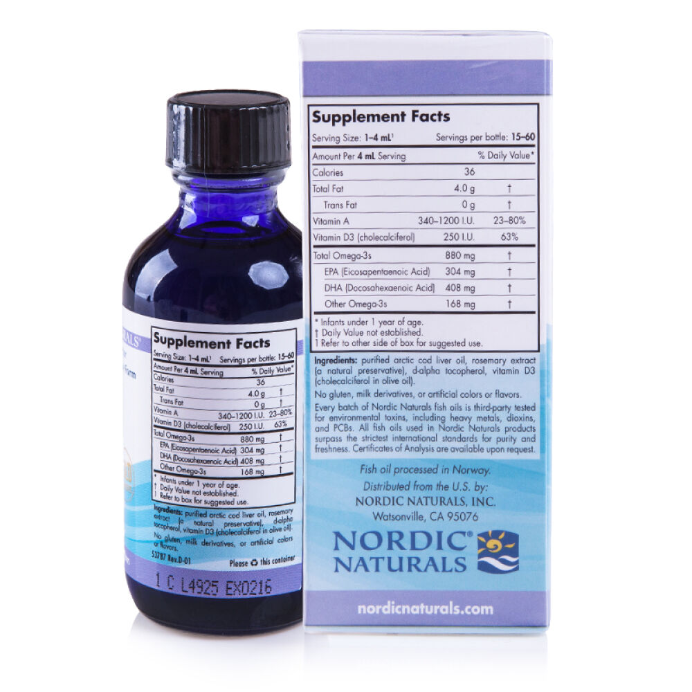 【2件减10】美国挪威小鱼NordicNaturals婴幼儿鳕鱼肝油滴剂1盒