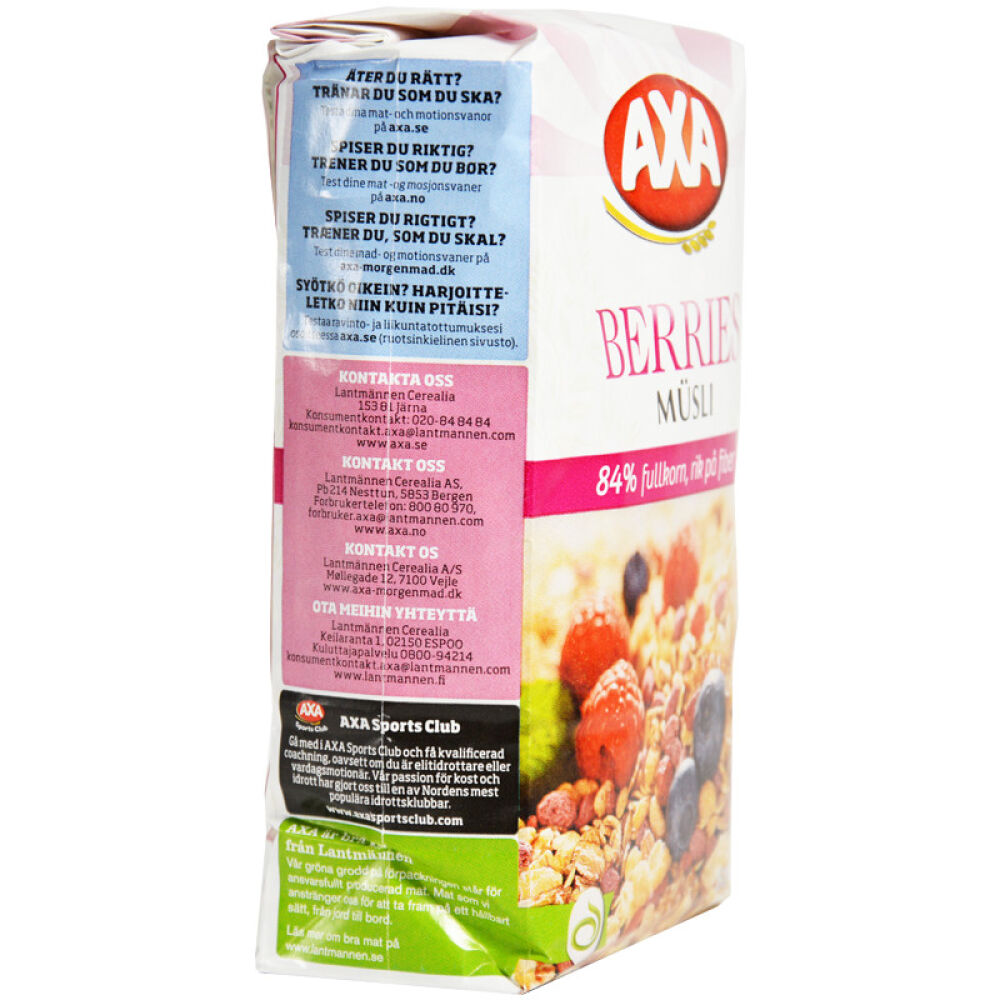 丹麦原装直邮【瑞典AXA】燕麦水果坚果营养即食麦片早餐AXA什锦浆果早餐600克直邮