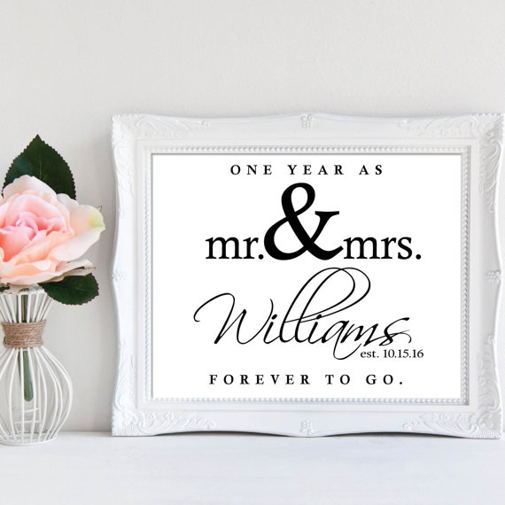 printable1yearsign|customanniversarygift|oneyearasmrandmrs