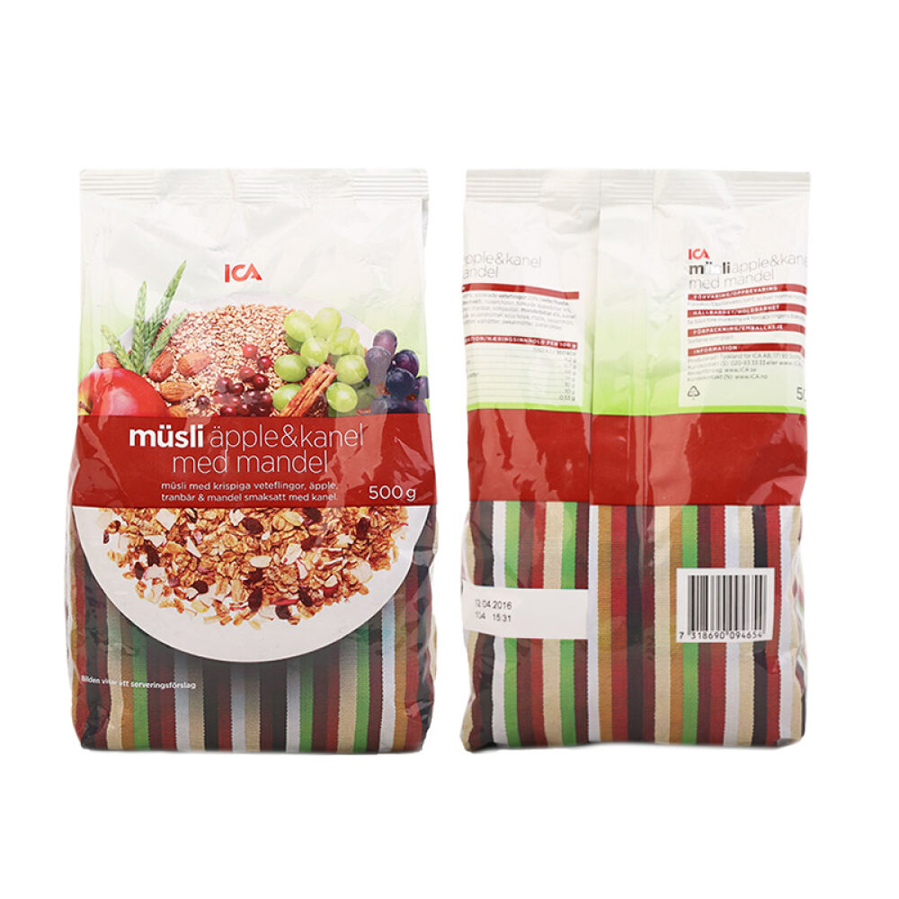 瑞典进口ICA水果坚果混合燕麦片冲饮即食低脂美味什锦营养早餐苹果肉桂燕麦片500g