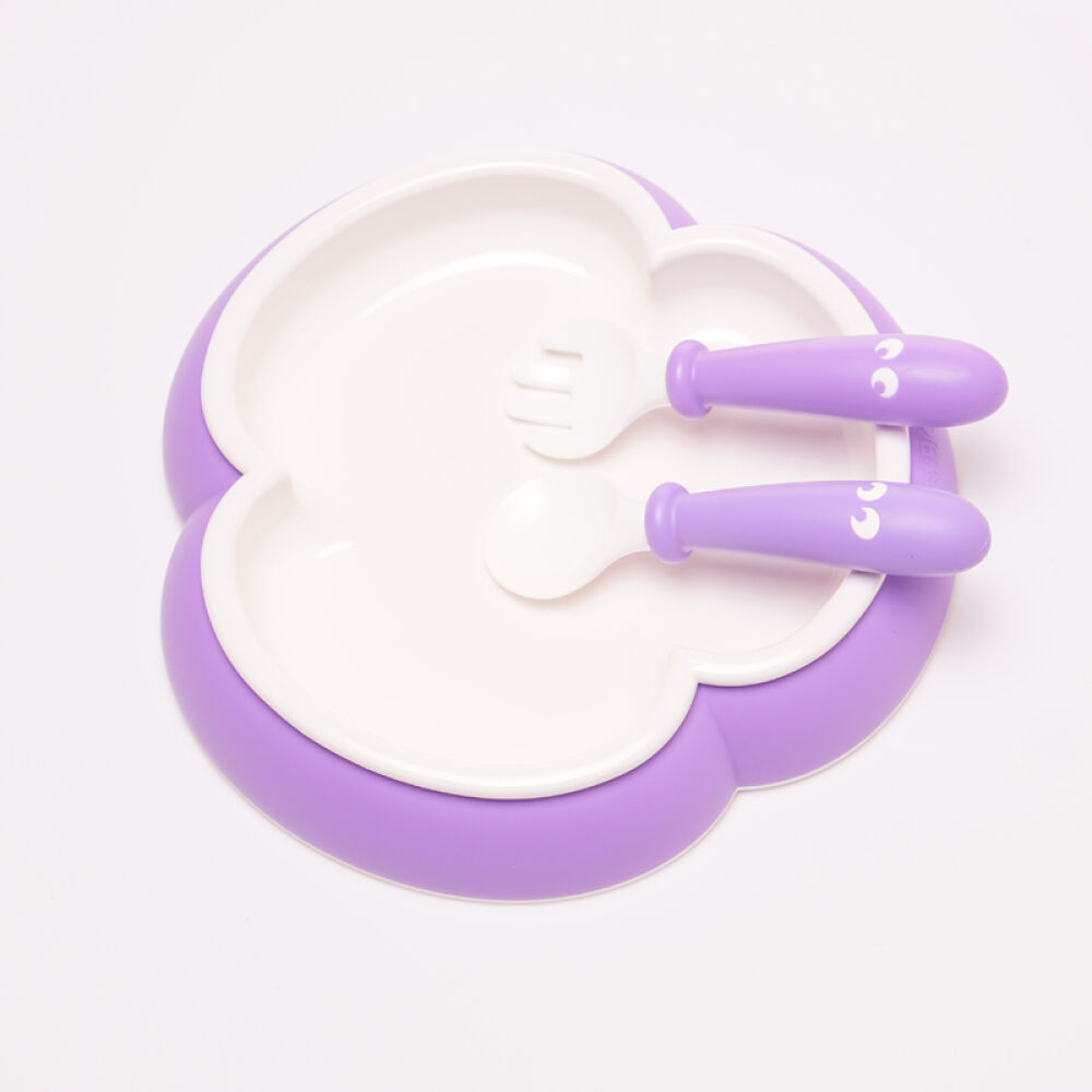 瑞典babybjorn宝宝餐盘环保儿童餐具汤匙套装孩子餐具套装拆单紫盘+紫勺+紫叉无包装