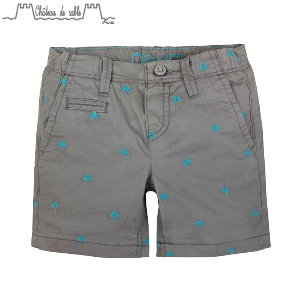 ChateauDeSablePAUL童装男童刺绣短裤全棉马裤沙滩裤小中裤#080卡其色12Y