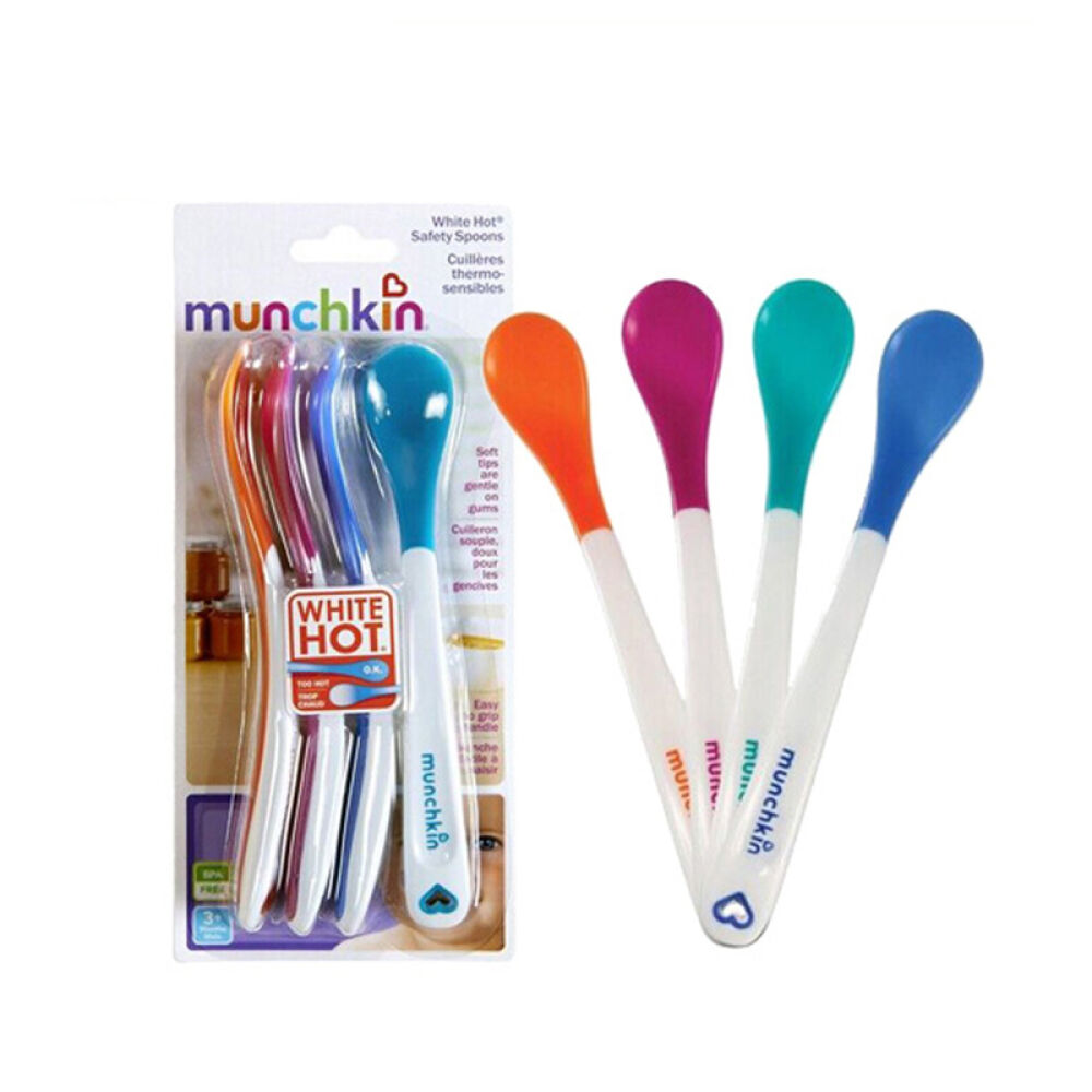 美国进口麦肯齐/奇Munchkin磨牙婴儿咬咬乐勺子宝宝训练碗儿童餐具感温安全勺4只装