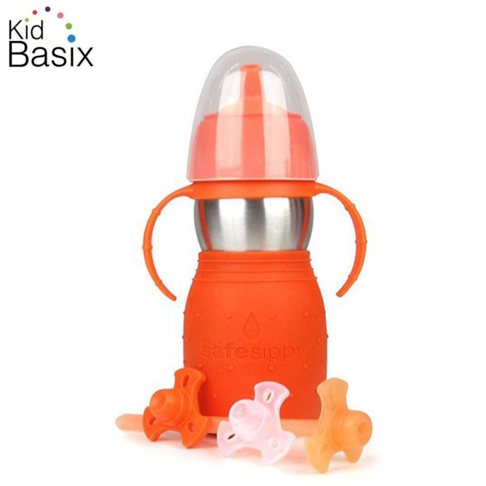 美国KidBasix安思培儿童防漏不锈钢两用学饮吸管杯水杯橙色