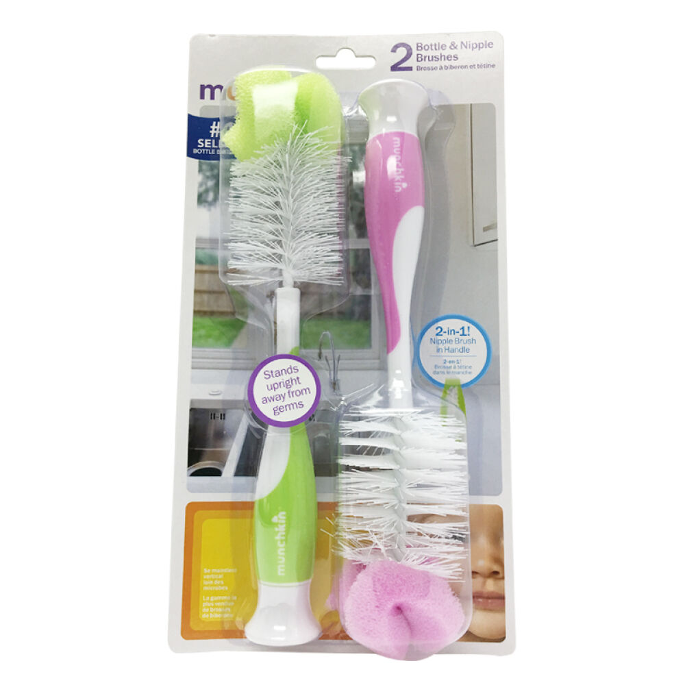 Munchkin麦肯奇二合一奶瓶刷+奶嘴刷2支装随机色随机色