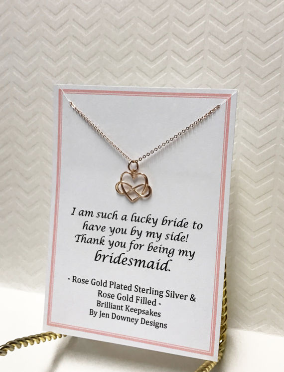 youbridesmaidgiftideabridalpartyjewelryrosegoldinfinityheart