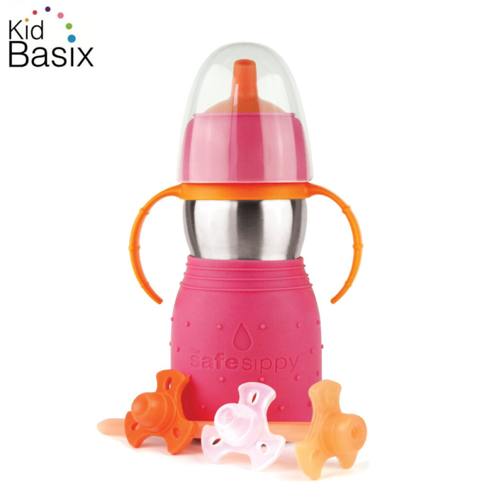 美国KidBasix安思培儿童防漏不锈钢两用学饮吸管杯水杯粉色