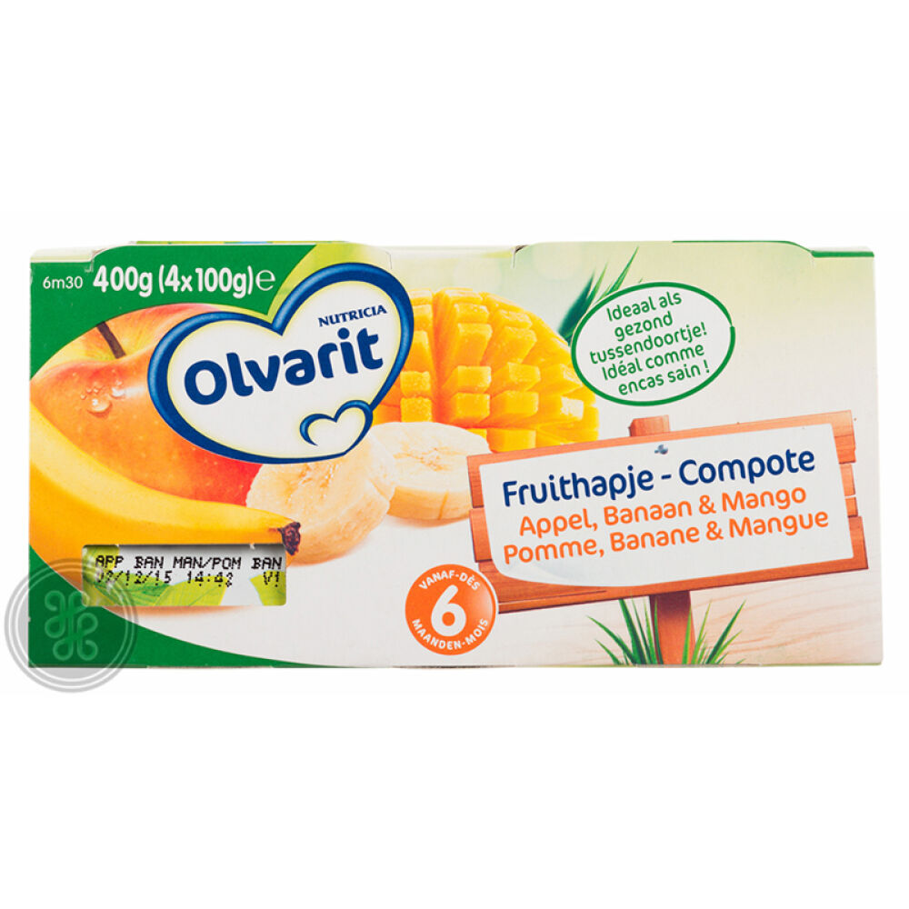 Olvarit6个月水果酸奶盒装类果泥苹果香蕉芒果4份1包