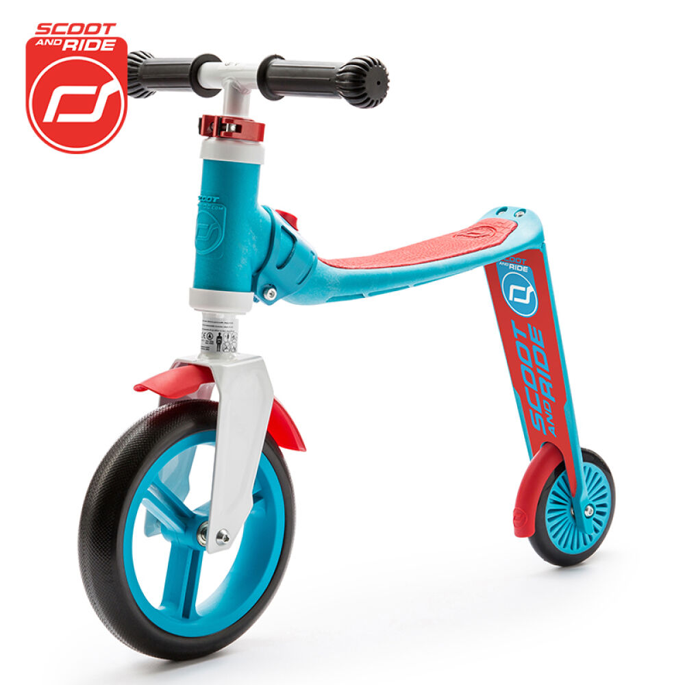 【全球购】奥地利scootride酷骑儿童两用滑板车平衡车可坐可滑可升降滑车1-3岁蓝红色