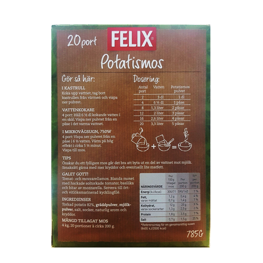 【首上架】瑞典ICA超市飞立诗Felix奶香土豆泥粉马铃薯粉速溶即食方便速食营养代餐20餐785g