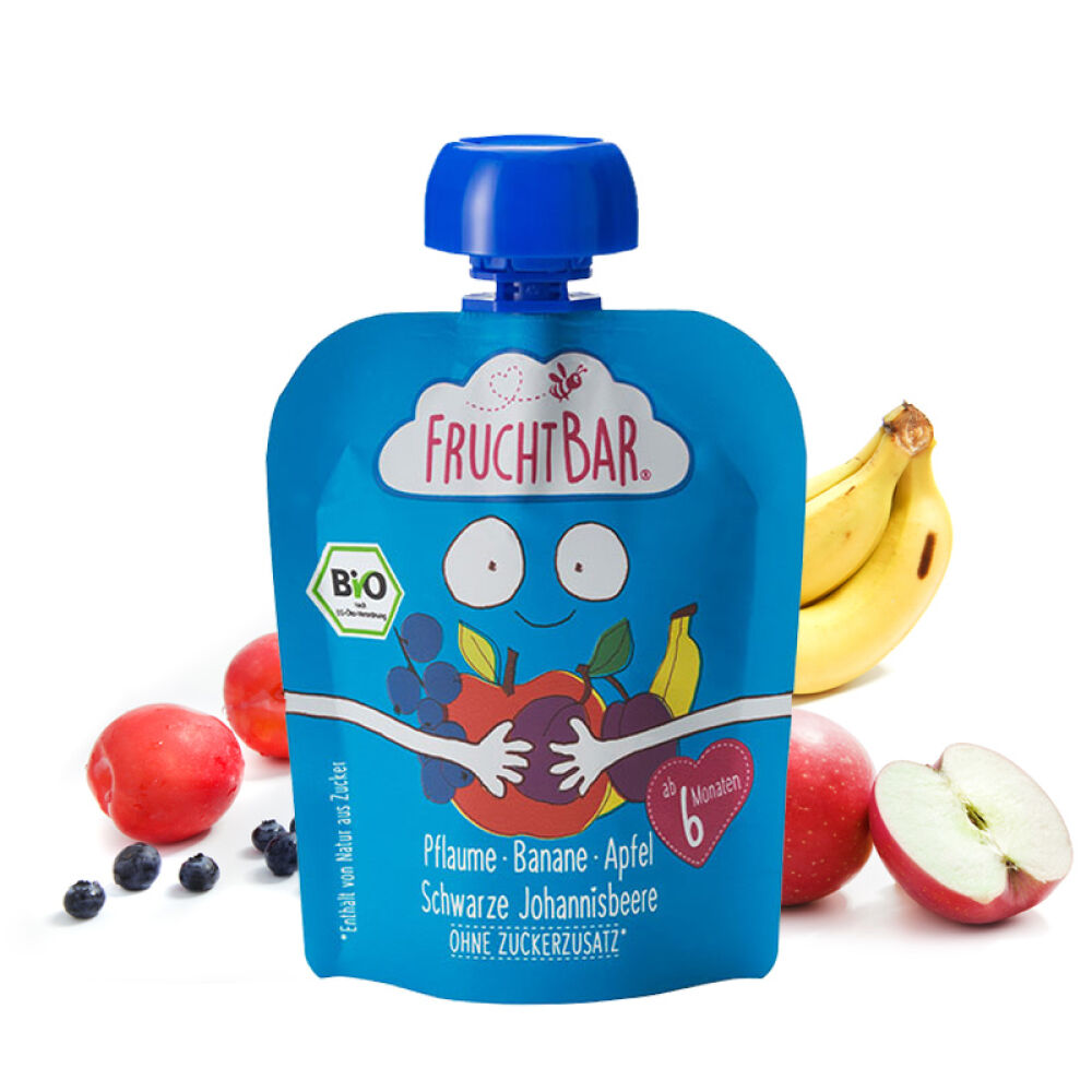 德国原装进口Fruchtbar宝宝婴儿辅食零食混合蔬菜水果泥90g多口味可选苹果香蕉李子黑加仑混合果泥90g
