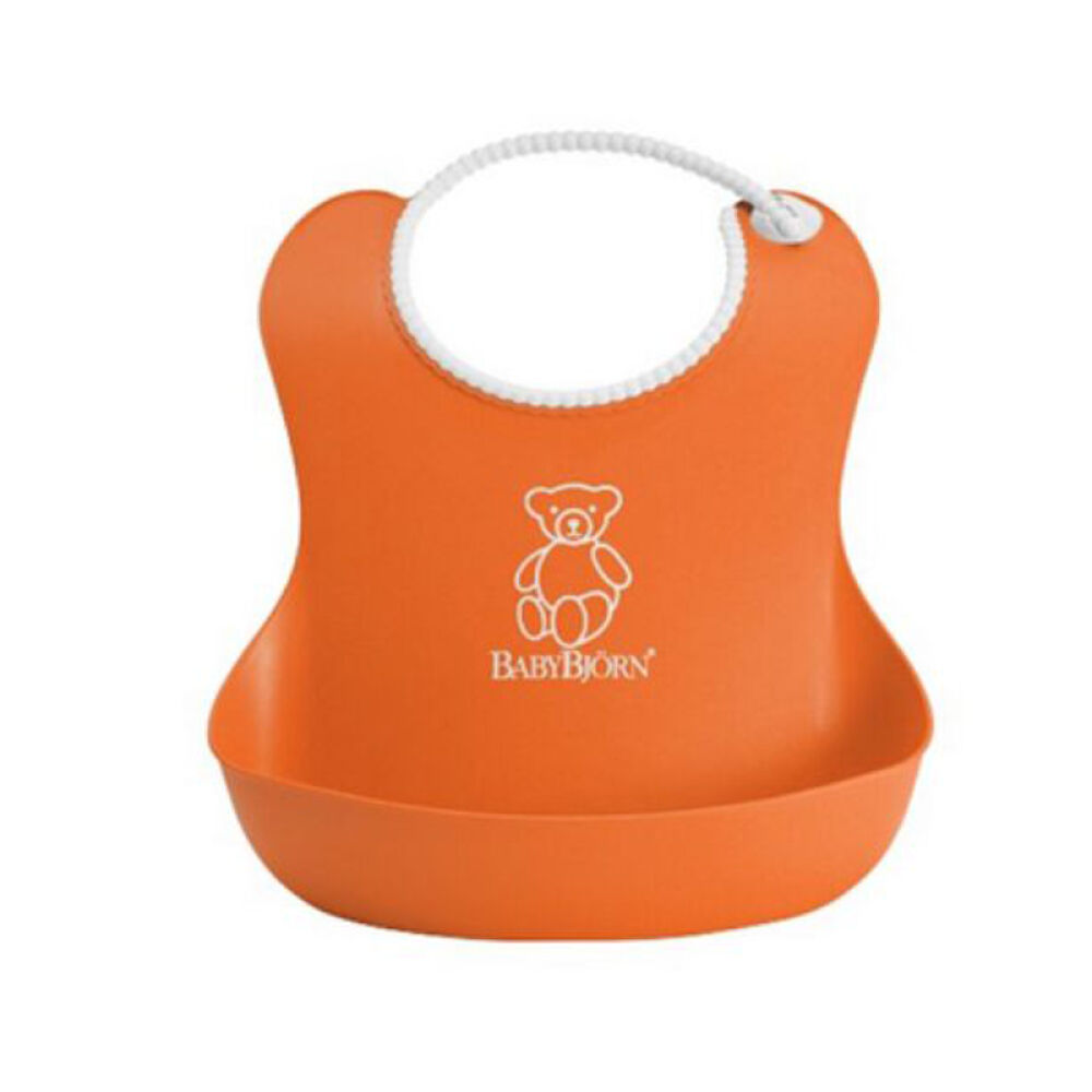 瑞典BABYBJORNSoftBib软胶防碎屑围嘴婴儿围兜立体防水不含BPA橘色拆单无原装