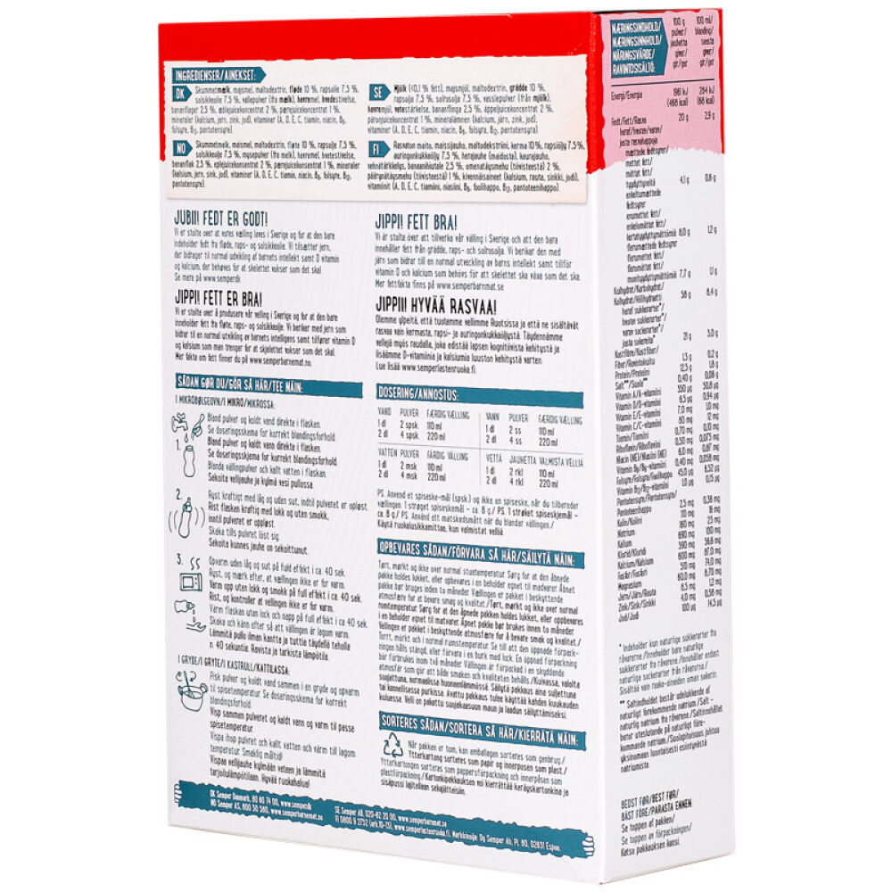 丹麦原装直邮【森宝Semper】婴幼儿谷物稀粥米糊营养辅食玉米稀粥(燕麦与水果)6个月