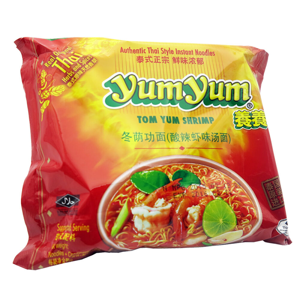 自营泰国进口方便面养养yumyum冬阴功酸辣虾味汤面100g