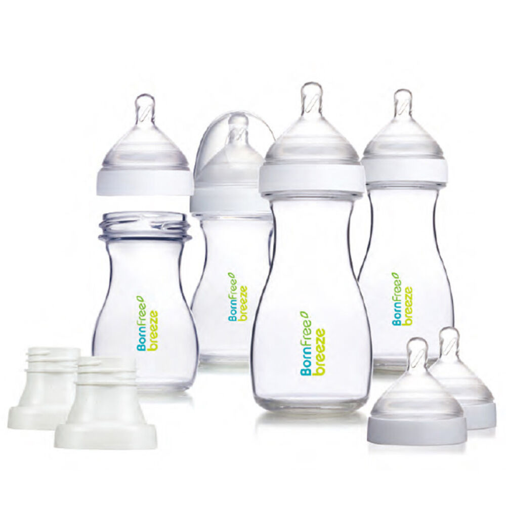 自营Bornfree宽口防胀气PP奶瓶礼盒装266ml*2+147ml*2+3段奶嘴*2+吸奶器转化接头*23个月+