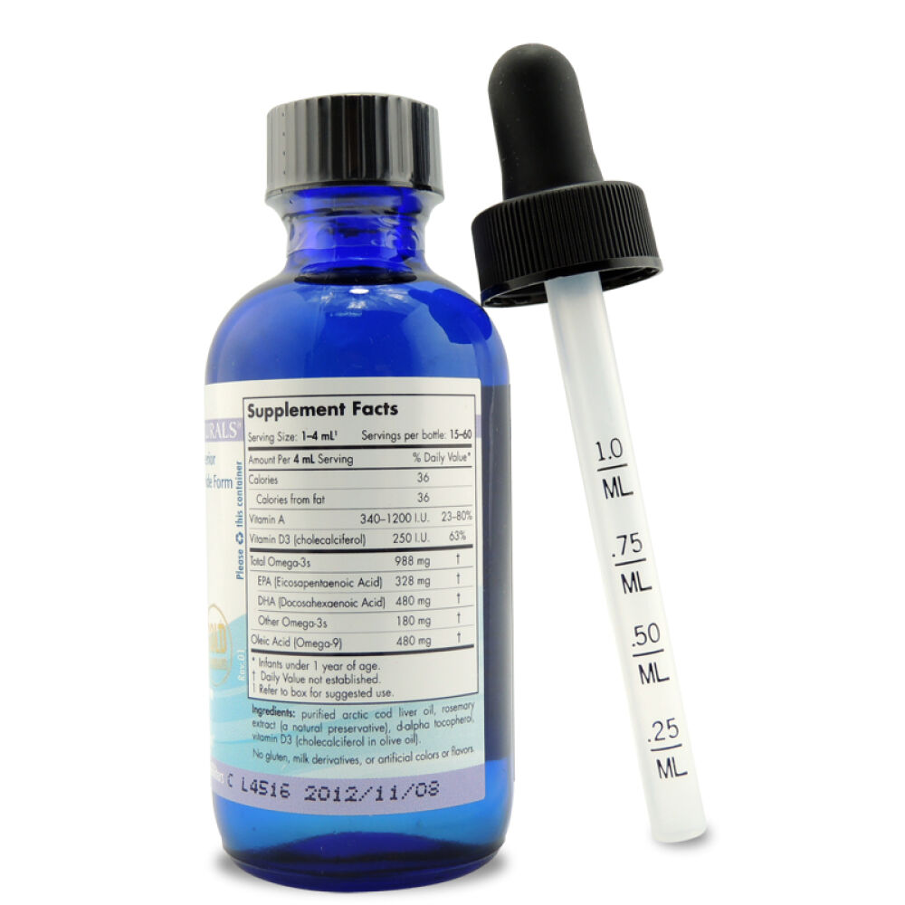 挪威小鱼NordicNaturals进口婴儿鳕鱼油DHA补VD宝宝鱼油D3滴剂60ml