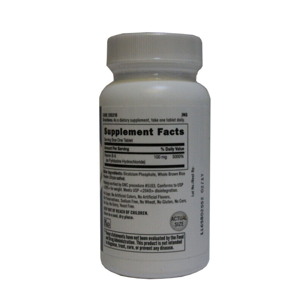 美国GNC维生素b6吡哆素维生素b族VB6复合维生素B生发防脱发100mg100粒*2瓶