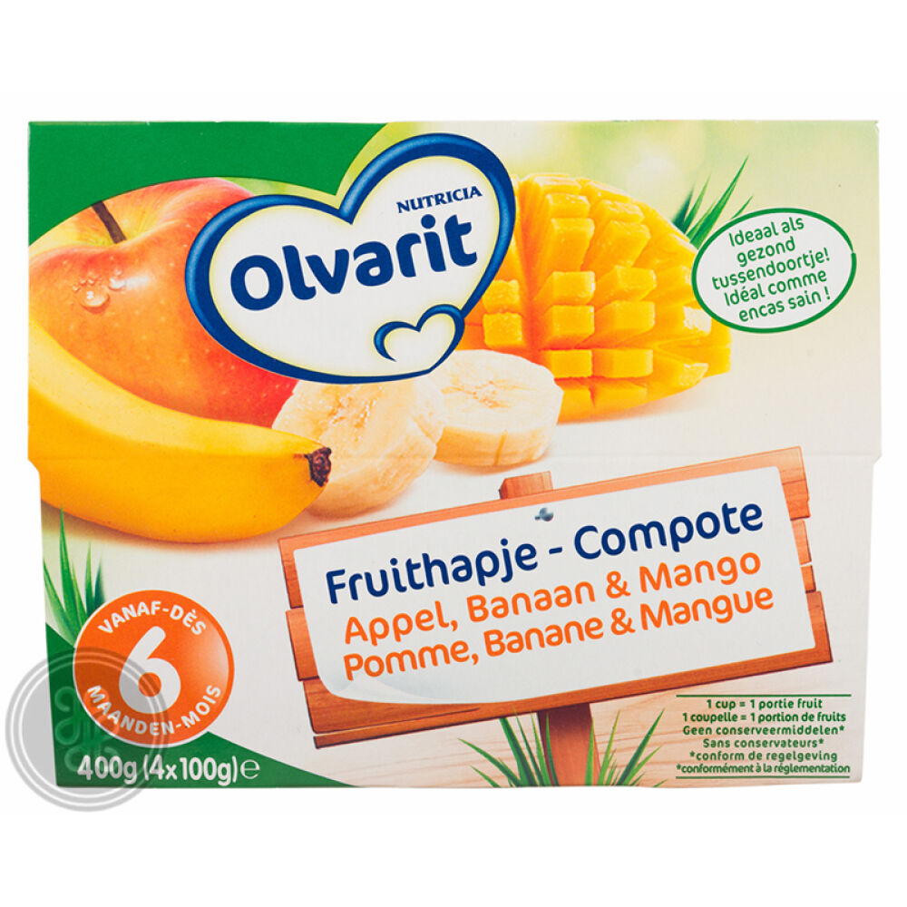 Olvarit6个月水果酸奶盒装类果泥苹果香蕉芒果4份1包