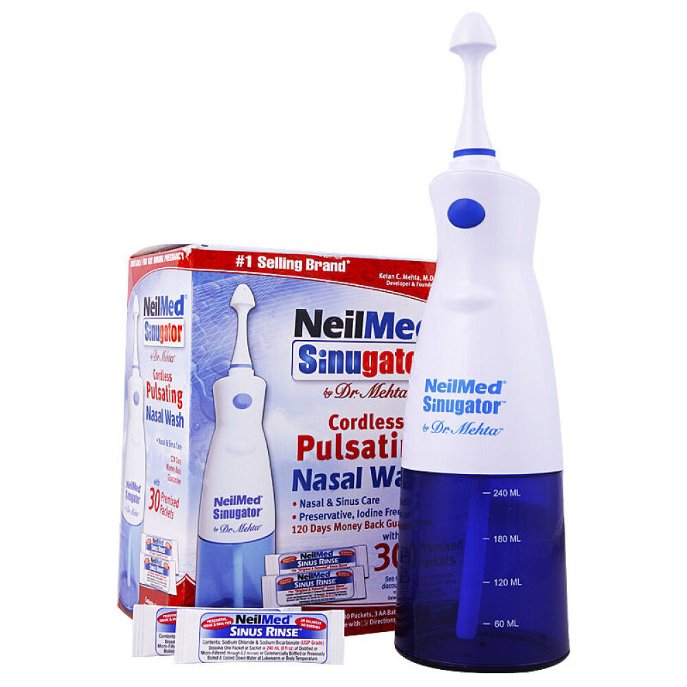 美国进口原装正品Neilmed成人通鼻手动洗鼻器壶鼻腔冲洗器护理器洗鼻盐清理鼻腔缓解鼻塞干电动脉冲洗鼻器+30包盐