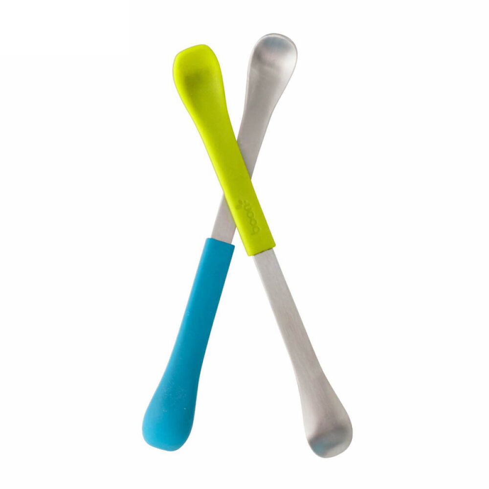 美国Boon宝宝餐具软硬两用勺Swap双头喂养勺2支装绿蓝