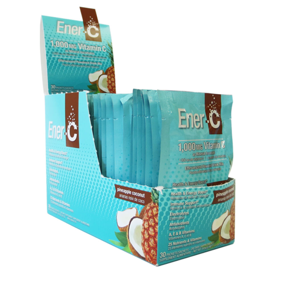 【全球购】海外直邮加拿大EnerC1000毫克维生素泡腾冲剂菠萝椰子味30包