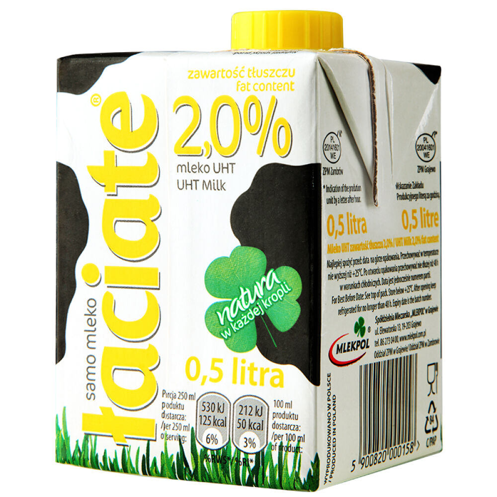 自营波兰进口牛奶laciate高温灭菌半脱脂牛奶0.5l*8盒