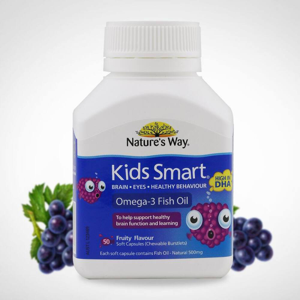 澳洲直邮Nature'sWayKidsSmart佳思敏儿童鱼油水果味50粒2瓶
